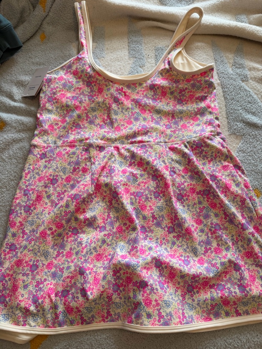 Target Pink Floral Mini Dress with Cream Trim - Picture 2 of 2